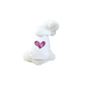Sequin Heart Lightweight Hoodie- Dog Hoodie (size: L)