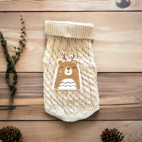 Antler Bear Knit Sweater- Dog Sweater (size: S)