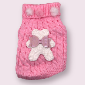 Terry Cloth Knit PomPom Bear Dog Sweater (size: L)