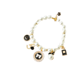 Pearls and Bow Charm Dog Necklace (Color: Pink, size: S)