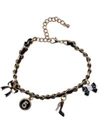 Black and Gold Chain Charms Dog Necklace (size: 14)