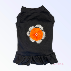 Chiffon and Rhinestone Camellia Dress (Color: ORANGE FLOWER, size: X Large)