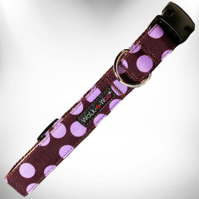 Polka Dot Dog Collars (Color: Purple Dot on Brown, size: XS 5/8" width fits 8-12" neck)